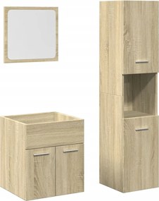 vidaXL Set mobilier de baie, 3 piese, stejar sonoma, lemn prelucrat