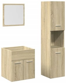 3324992 vidaXL Set mobilier de baie, 3 piese, stejar sonoma, lemn prelucrat