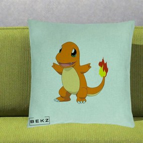 Perna Personalizata Charmander Pokemon, 40x40 cm, Verde Menta, Husa Detasabila, Perna Inclusa, BEKZ®