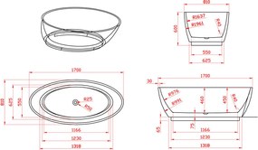 Cadă de baie independentă Troy 170x81x60 cm