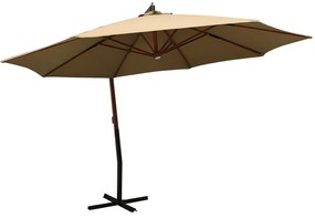 Umbrela de soare suspendata stalp din lemn 350 cm taupe
