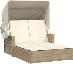 vidaXL Șezlong dublu cu baldachin și perne, bej, poliratan