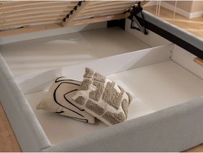 Pat matrimonial gri deschis tapițat cu spațiu de depozitare cu somieră 180x200 cm Cille – Ropez