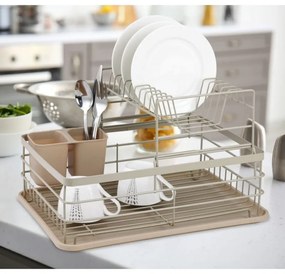 Uscator de vase pe 2 nivele Kinghoff KH 1839, Suport pentru ustensile, Bej