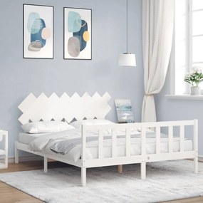 3193477 vidaXL Cadru de pat cu tăblie, alb, 160x200 cm, lemn masiv