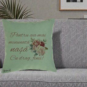 Cadou pentru Nasa - Perna Personalizata Pentru Cea mai Minunata Nasa Cu drag Finii, 40x40 cm, Verde, Husa Detasabila, Perna Inclusa, BEKZ®