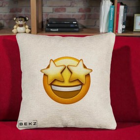 Perna Decorativa Emoji Ochi Stele, 40x40 cm, Bej Canapea, Husa Detasabila, Perna Inclusa, BEKZ®