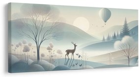 Tablou peisaj forestier cu cerb și munți