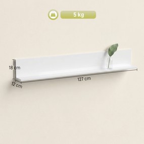 HOMCOM Etajeră de Perete pentru Living și Dormitor, Grosime 1,5 cm, Raft Suspendat din Lemn, 127x12x18 cm, Alb Lucios | Aosom Romania
