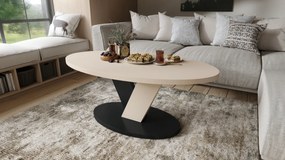 Mazzoni LOVA Bej/Negru - MĂSUȚĂ OVALĂ 110x60 cm MĂSUȚĂ DE CAFEA MODERNĂ