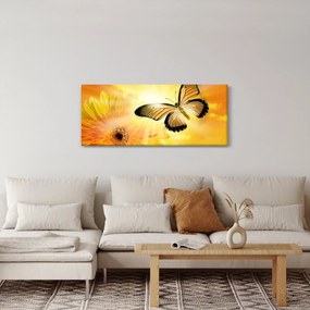 Tablou - Fluture galben cu flori (120x50 cm)