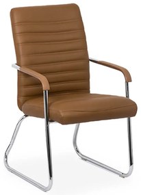 Scaun vizitator maro OFF 833 din piele ecologică și cadrul cromat cu mânere metalice