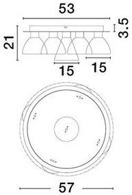 Plafoniera cu 5 spoturi LED, Metal, Sticla, Fumuriu, Voi