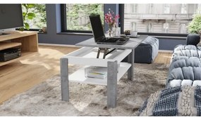 Masă de conferință extensibilă ADEN, blat ridicabil, gri beton/alb