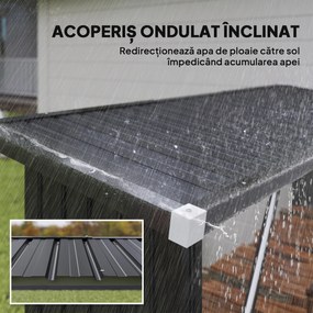 Outsunny Adăpost pentru Lemne din Oțel Exterior, Bază Ridicată și Acoperiș Înclinat, 213x66.5x150 cm, Gri Închis | Aosom Romania