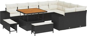 vidaXL Set de canapele pentru grădină cu pernă 12 pcs Negru poliratan