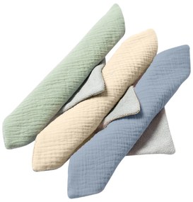 Set 3 lavete absorbante pentru bebelusi din frotir si muselina 22x22 cm  Kidizi Blue, cu agatatoare practica