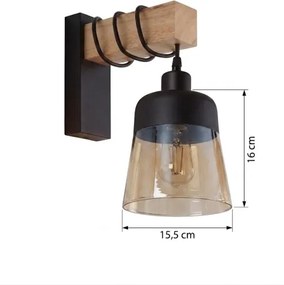Brilagi - Aplica de perete WOOD GLASS 1xE27/60W/230V pin/negru/maro fumuriu