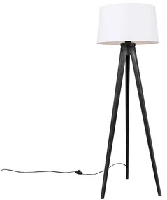 Triplu negru cu abajur din in alb 45 cm - Tripod Classic