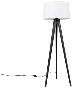 Triplu negru cu abajur din in alb 45 cm - Tripod Classic