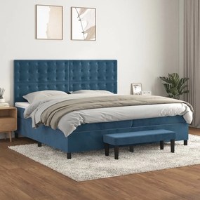 3138107 vidaXL Pat box spring cu saltea, albastru închis, 200x200 cm, catifea