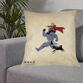 Perna Personalizata Fullmetal Alchemist Edward si Alphonse, 40x40 cm, Crem, Husa Detasabila, Perna Inclusa, BEKZ®