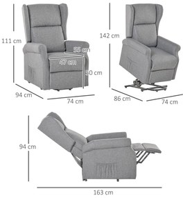 HOMCOM Fotoliu relax, funcție ridicare, funcție de înclinare, până la 200kg, 72,5x94x109cm, Gri | Aosom Romania