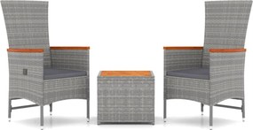 vidaXL Set șezlonguri de grădină, 3 piese, poliratan și lemn acacia