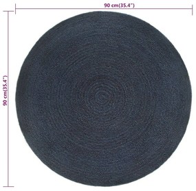 Covor impletit reversibil bleumarin natural 90 cm iuta rotund Albastru, 90 cm