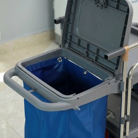 HOMCOM Cărucior Profesional de Curățenie cu 3 Rafturi, Sac pentru Gunoi și Găleată, 111x63,3x103 cm, Gri | Aosom Romania