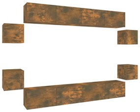 3114227 vidaXL Set dulap TV, 8 piese, stejar fumuriu, lemn prelucrat