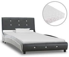 277579 vidaXL Pat cu saltea, gri, 90 x 200 cm, piele ecologică