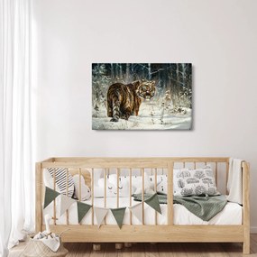 Tablou - Tigru într-o pădure înzăpezită, pictură în ulei (90x60 cm)