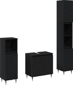vidaXL Set de mobilier pentru baie 3 pcs Stejar Negru 30 x 30 x 190 cm