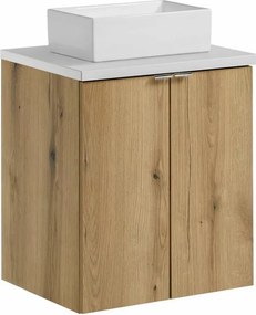 Set dulap baza suspendat 50 cm cu blat si lavoar Comad Nova alb mat si stejar Coast Evoke