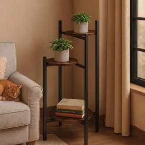 Suport pentru flori Loft - raft cu 3 etaje cu rafturi rotunde din lemn