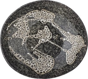 Bol de servire din ceramică, gri, formă rotunda cu margine ondulata, glazură reactivă, 8 x 24 cm, „Sway”