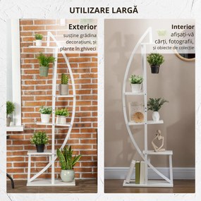 Outsunny Suport pentru Plante cu 5 Niveluri în Formă de Jumătate de Lună pentru Ghivece Decor Interior și Exterior 50x30x160 cm Alb | Aosom Romania