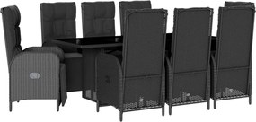 vidaXL Set mobilier de grădină cu perne, 9 piese, negru, poliratan