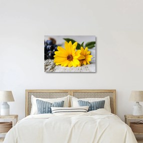 Tablou pe sticlă cu flori galbene (70x50 cm)