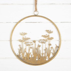 Decoratiune de perete din metal FLOWERS RING Ø 41 cm aurie