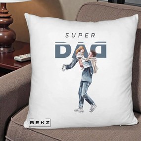 Cadou pentru Tata - Perna Personalizata Super DAD Tata si Fiica, 40x40 cm, Alb Pufos, Husa Detasabila, Perna Inclusa, BEKZ®