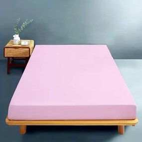 Cearceaf de pat cu elastic, 180x200cm, bumbac, roz