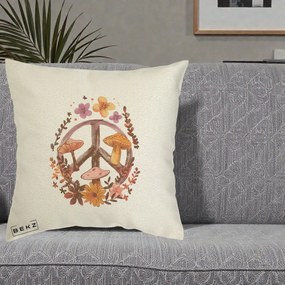 Perna Decorativa Peace Sign Ciuperci Floral, 40x40 cm, Ecru, Husa Detasabila, Perna Inclusa, BEKZ®