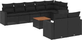 vidaXL Set mobilier de grădină cu perne, 9 piese, negru, poliratan