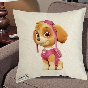 Perna Personalizata Skye PAW Patrol Roz, 40x40 cm, Ecru, Husa Detasabila, Perna Inclusa, BEKZ®