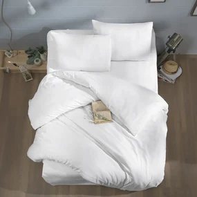 Lenjerie de pat 2 persoane Acasa White, cearceaf pat 240x260 cm, husa pilota 200x220 cm, 2 fete perna 70x70 cm, 2 fete perna 50x70 cm, 100% bumbac satinat, alb