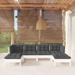 3097080 vidaXL Set mobilier de grădină cu perne, 6 piese, alb, lemn de pin