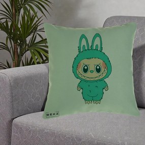 Perna Personalizata Labubu Turcoaz, 40x40 cm, Verde, Husa Detasabila, Perna Inclusa, BEKZ®