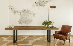 Masă lemn masiv Dining Roland Stejar Picioare Metal - 300x120